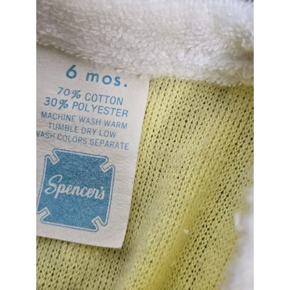 Vintage Pastel Yellow Terry Cloth Baby Romper 6 Months
